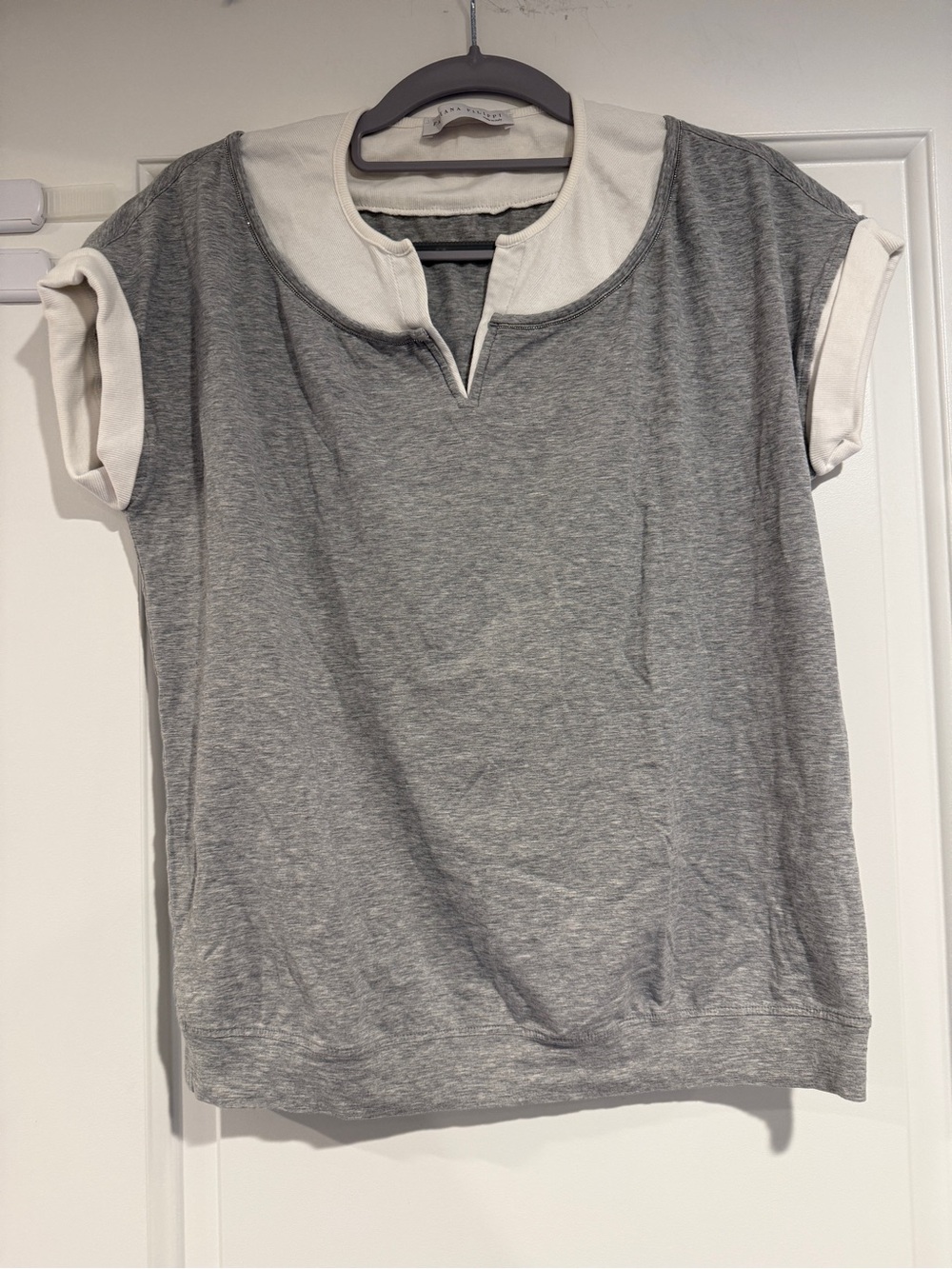 Fabiana Filippi Gray White Cotton Blend Contrast Sparkle Trim Top Women's Size S